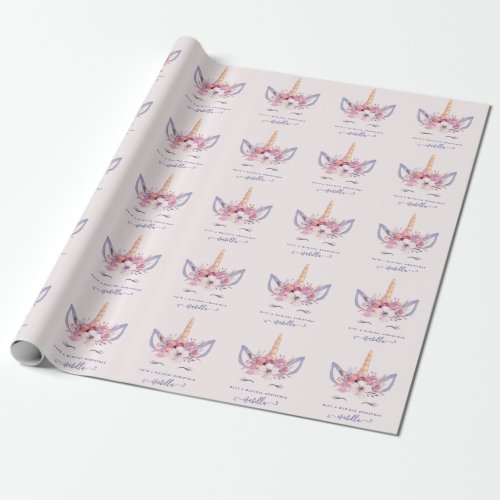 Watercolor floral unicorn face Christmas Wrapping Paper