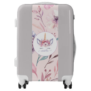 watercolor floral unicorn face luggage