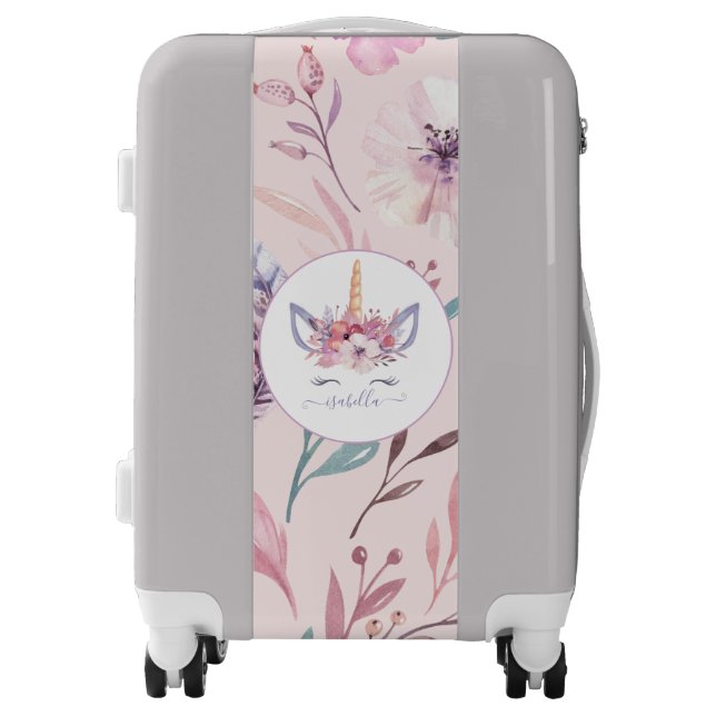 watercolor floral unicorn face luggage (Front)
