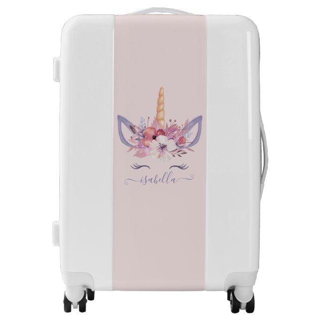watercolor floral unicorn face luggage (Front)