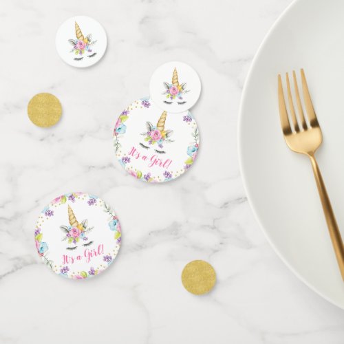 Watercolor Floral Unicorn Its a Girl Baby Shower Confetti