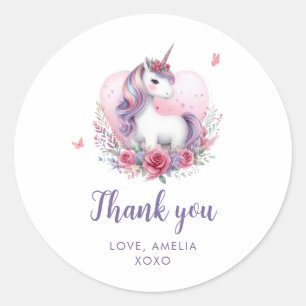 Watercolor Floral Unicorn Magical Birthday Party Classic Round Sticker
