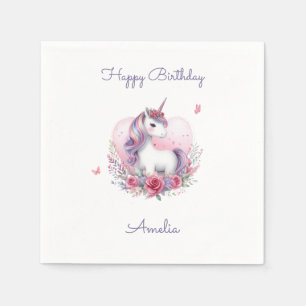 Watercolor Floral Unicorn Magical Birthday Party Napkins