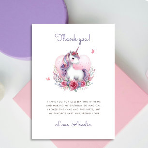 Watercolor Floral Unicorn Magical Birthday Party Thank You Card