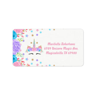 Watercolor Floral Unicorn Personalized Address Label
