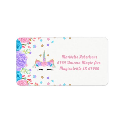 Watercolor Floral Unicorn Personalized Address Label