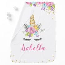 Watercolor Floral Unicorn Personalized Baby Blanket Watercolor Floral Unicorn Personalized Baby Blanket