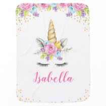 Watercolor Floral Unicorn Personalized Baby Blanket Watercolor Floral Unicorn Personalized Baby Blanket