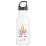 Watercolor Floral Unicorn Personalized Girl Stainless Steel Water Bottle Watercolor Floral Unicorn Personalized Girl Stainless Steel Water Bottle