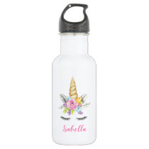 Watercolor Floral Unicorn Personalized Girl Stainless Steel Water Bottle Watercolor Floral Unicorn Personalized Girl Stainless Steel Water Bottle