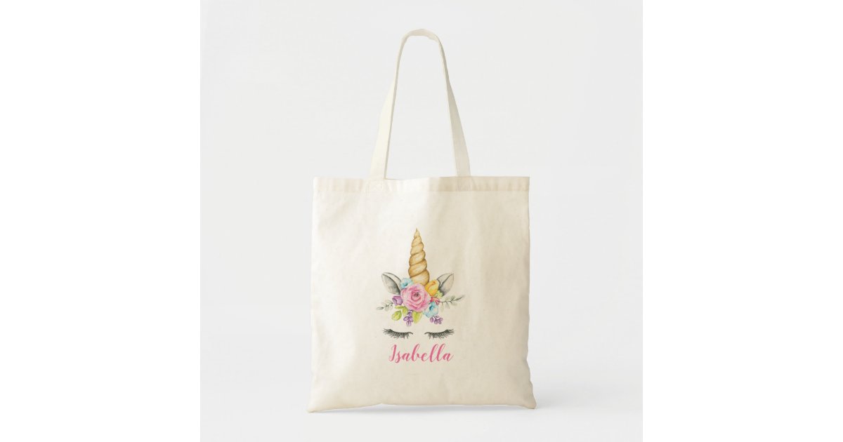 Watercolor Fl Unicorn Personalized Tote Bag Zazzle