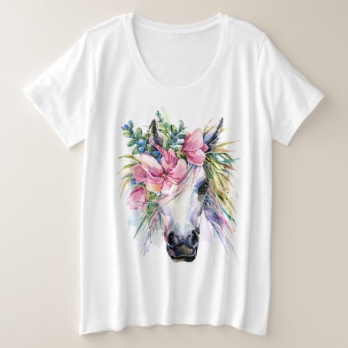 Watercolor Floral Unicorn Plus_Size T_Shirt