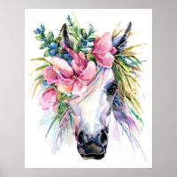 Watercolor Floral Unicorn Poster