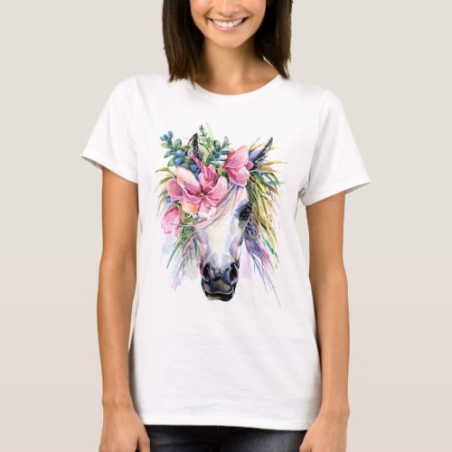 Watercolor Floral Unicorn T_Shirt