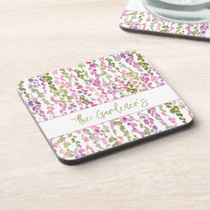 Watercolor Floral Vine Art Personalized Beautiful Beverage Coaster
