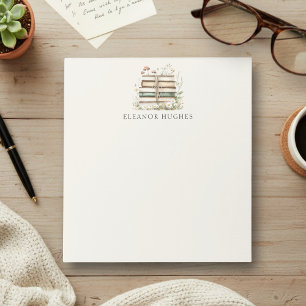 Watercolor Floral Vintage Books Personalized Notepad