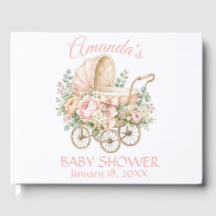 Watercolor Floral Vintage Carriage Baby Shower Guest Book