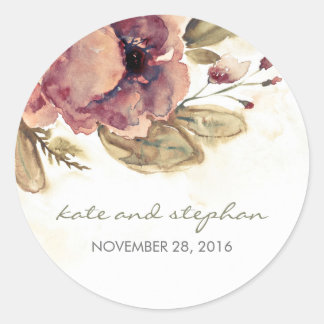 Watercolor Floral Vintage Wedding Classic Round Sticker
