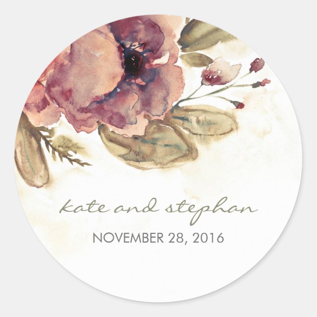 Watercolor Floral Vintage Wedding Classic Round Sticker