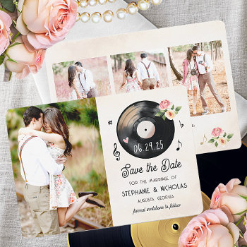 Watercolor Floral Vinyl Record Save The Date by OccasionInvitations at Zazzle