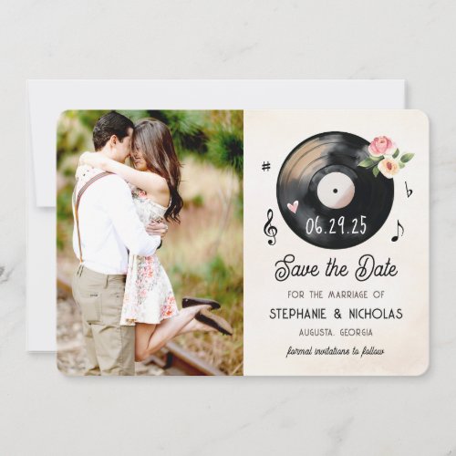 Watercolor Floral Vinyl Record Save the Date