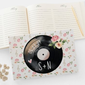 Watercolor Floral Vinyl Record Wedding Guest Book by OccasionInvitations at Zazzle
