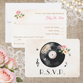 Watercolor Floral Vinyl Record Wedding Rsvp Card by OccasionInvitations at Zazzle