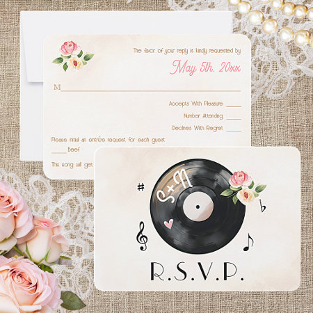 Watercolor Floral Vinyl Record Wedding Rsvp Card