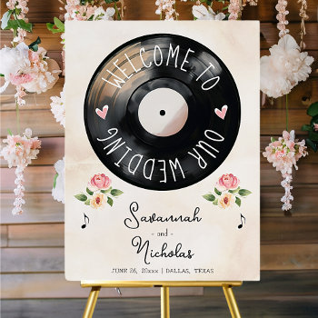 Watercolor Floral Vinyl Record Welcome Sign by OccasionInvitations at Zazzle