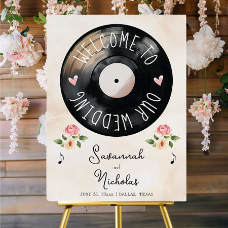 Watercolor Floral Vinyl Record Welcome Sign