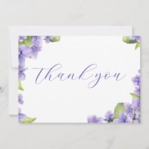 Watercolor Floral Violets Wedding Thank You Card