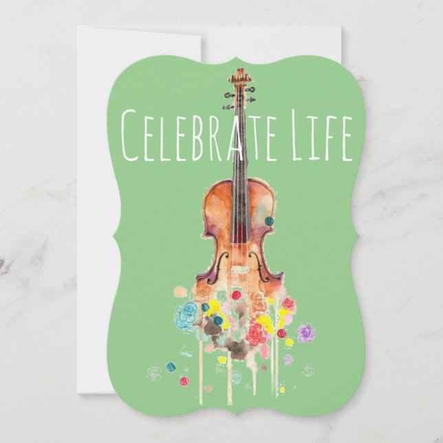 Watercolor Floral Violin Customizable Card (Front)