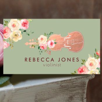 Watercolor Floral Violinist Business Card by musickitten at Zazzle
