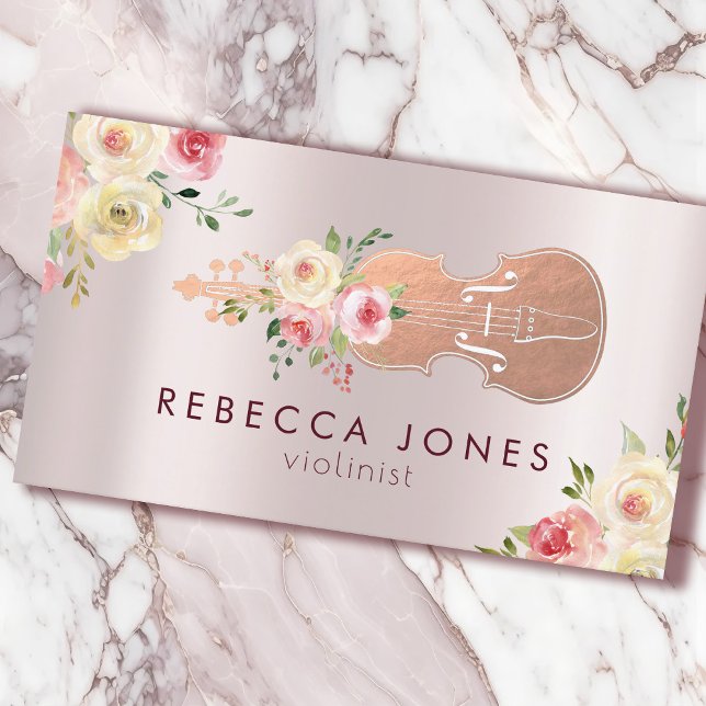 watercolor floral violinist business card (Creator Uploaded)