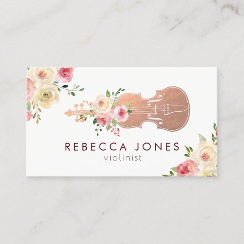 watercolor floral violinist business card