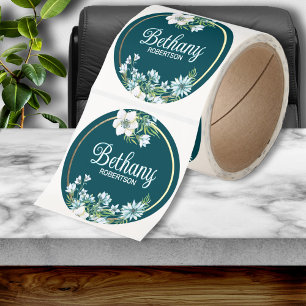 Watercolor Floral w/ Gold Foil Accent Personalized Classic Round Sticker