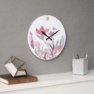 Watercolor Floral Wall Clock – Elegant Large Clock