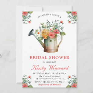 Watercolor Floral Watering Can Bridal Shower Invitation
