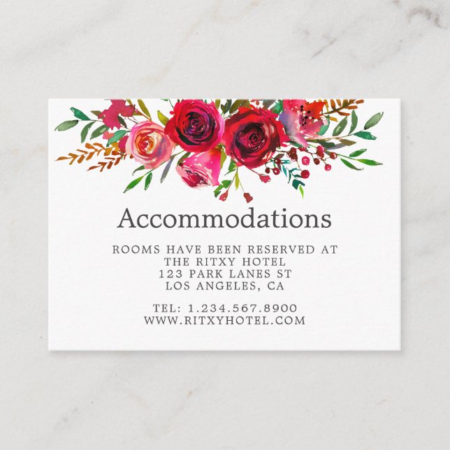 Watercolor Floral Wedding Accommodations Enclosure Card (Front)