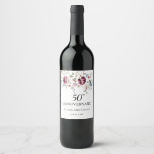 Watercolor Floral Wedding Anniversary Wine Label