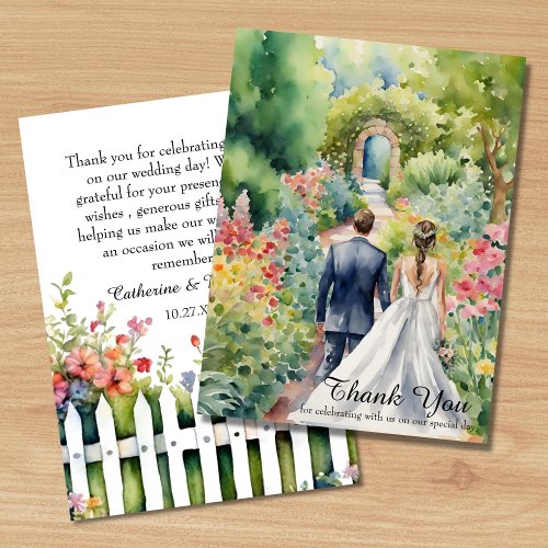 Watercolor Floral Wedding Arch Garden Greenery  Thank You Card