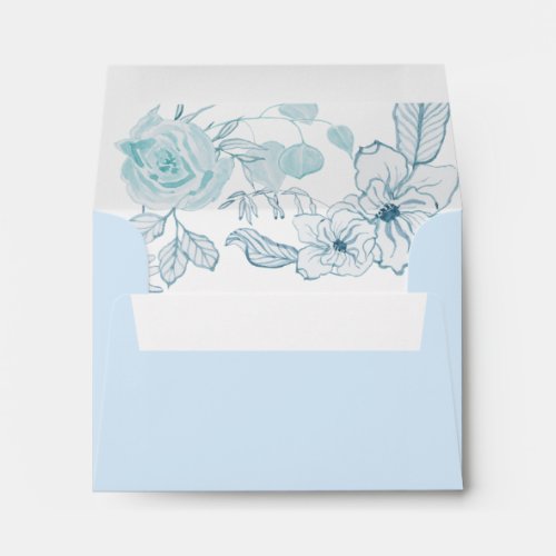 Watercolor Floral Wedding Blue White Leaf Foliage Envelope