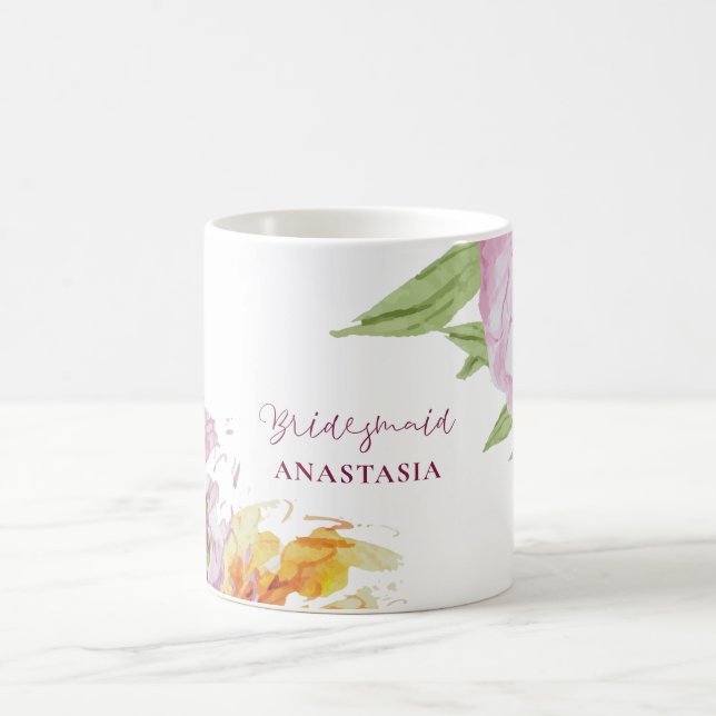 Watercolor Floral Wedding Bridesmaid Coffee Mug (Center)
