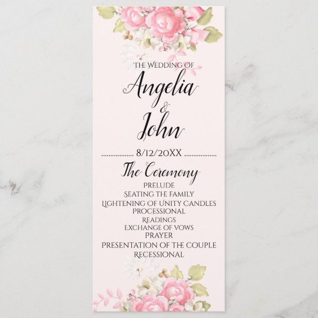 Watercolor Floral Wedding Cermony Program (Front)