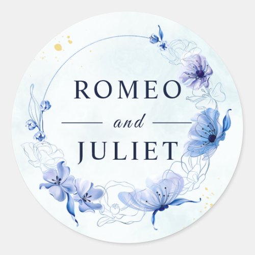 Watercolor Floral Wedding Classic Round Sticker