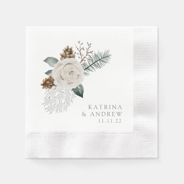 Watercolor Floral Wedding Cocktail Napkins (Front)