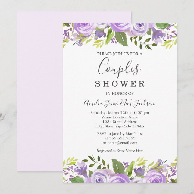 Watercolor Floral Wedding Couples Shower Invitation (Front/Back)