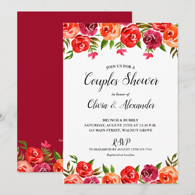 Watercolor Floral Wedding Couples Shower Invites (Front/Back)