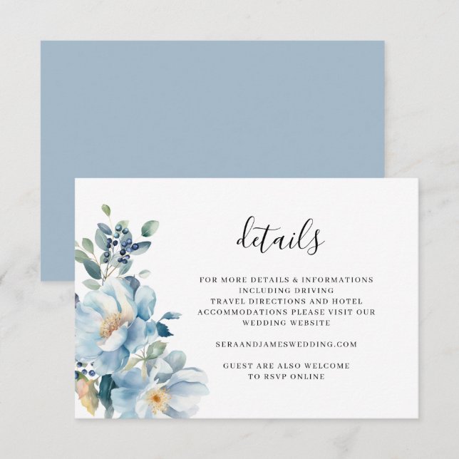 Watercolor floral Wedding Details Card (Front/Back)