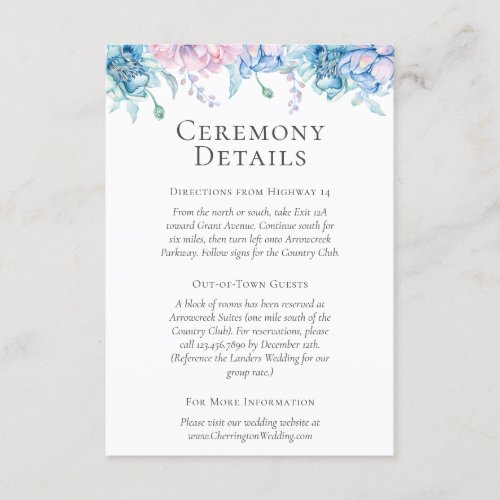 Watercolor Floral Wedding Details  Directions Enclosure Card